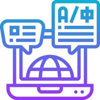 A laptop with a globe icon and a speech bubble vector
