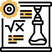 A black and yellow icon of a laboratory and a beaker vector