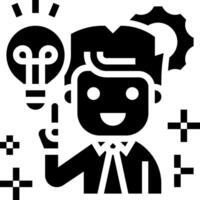 A black and white icon of a man with a light bulb vector