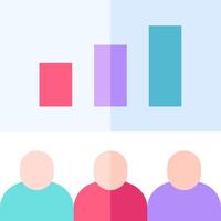 A group of people are shown with a bar chart vector