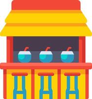 A colorful food stand with two chairs and a table vector