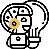 A robot holding a light bulb with a person in the background vector