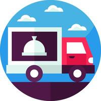 A flat design of a truck with a food delivery box vector