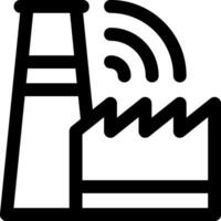 A black and white image of a factory with a radio tower vector