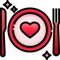 A plate with a heart and fork and knife vector