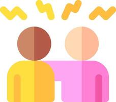 Two people are hugging each other with a yellow and pink background vector