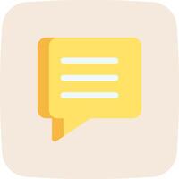 A yellow speech bubble icon with a text box vector