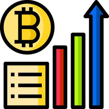 Bitcoin chart icon with a bar graph and a bitcoin vector