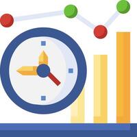 A clock and bar graph with arrows vector