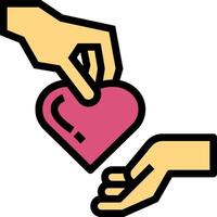 A hand giving a heart to another hand vector