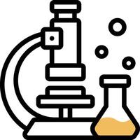 A microscope and a flask are shown in a line vector