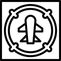 A black and white icon of a plane in a circle vector