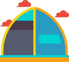 A blue and yellow tent with a red roof vector