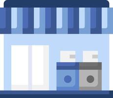 A blue and white store front with a blue awning vector
