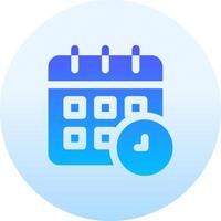 A blue calendar icon with a clock on it vector