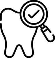 A tooth with a magnifying glass and check mark vector