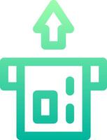 A green and white icon with a green arrow pointing up vector