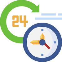 A clock with a green arrow pointing to the 24 hour clock vector