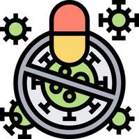 A pill with a red cross and a green circle around it vector
