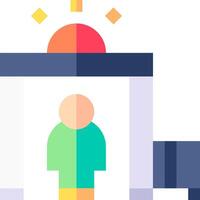 A person is standing in front of a door with a sun shining vector