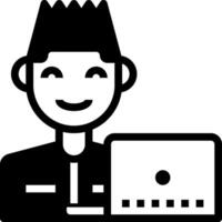 A man holding a laptop and smiling vector