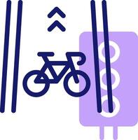 A bicycle is on a bike rack and a traffic light is on the left vector