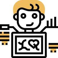 A cartoon man holding a computer with a heart vector