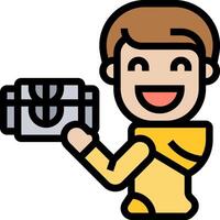 A man holding a suitcase with a smile on his face vector