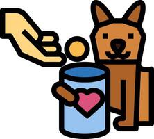 A hand reaching out to a dog with a can of food vector
