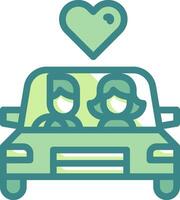 A couple in a car with a heart above it vector