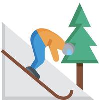 A man skiing down a slope with a tree in the background vector