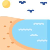 An illustration of a beach with a sun and birds vector