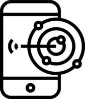 A black and white illustration of a phone with a circle on it vector