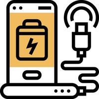 A smartphone with a battery and a charger vector