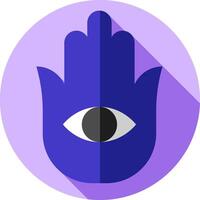 A purple hamsa hand with an eye on it vector