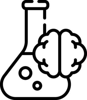 A black and white image of a laboratory flask with a brain inside vector