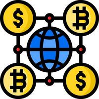 Bitcoin and dollar icons with a globe vector