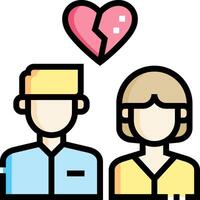 A man and woman are standing next to a broken heart vector