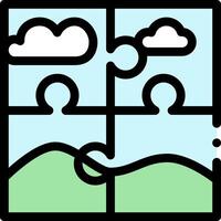 A puzzle piece with clouds and mountains vector