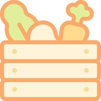 A wooden crate with vegetables and fruit vector