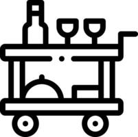 A black and white image of a bar cart with wine glasses vector
