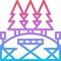 A colorful icon of a picnic table and trees vector