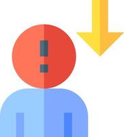 A person with an arrow pointing down and an exclamation point vector