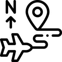 A plane and a map pointer are shown in black and white vector