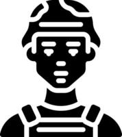 A black and white icon of a man in a helmet vector