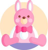 A pink stuffed rabbit with a bow tie sitting on a white background vector