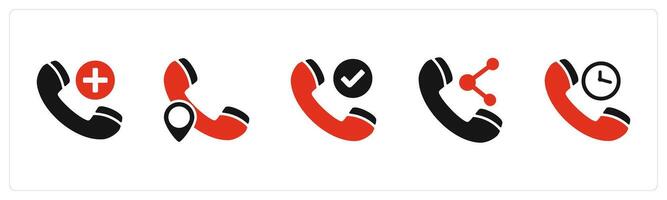 A set of 5 Contact icons as add call, call location, right call, share call vector