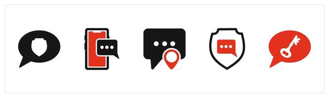 A set of 5 Contact icons as message security, mobile message, message location vector