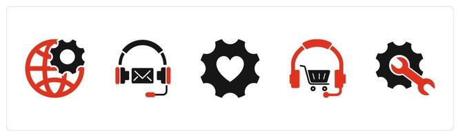 A set of 5 Contact icons as global setting, customer support, favorite setting vector