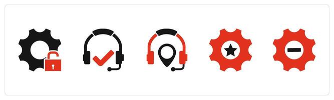 A set of 5 Contact icons as setting protection, headset, headphone location vector